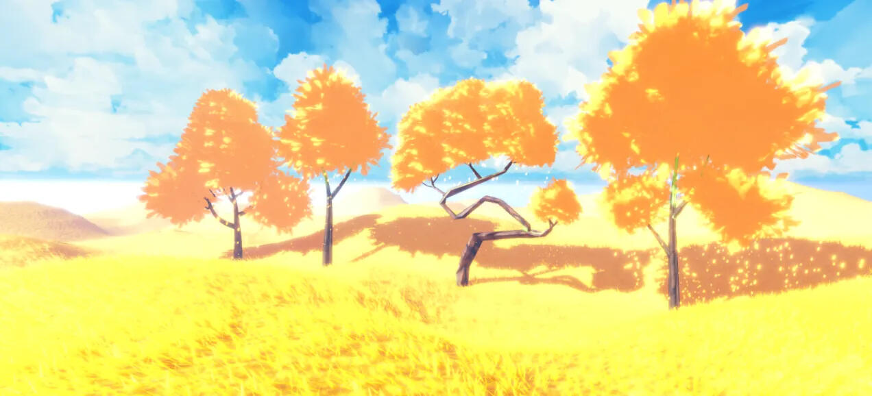 Yellow, anime stylized trees practice assets