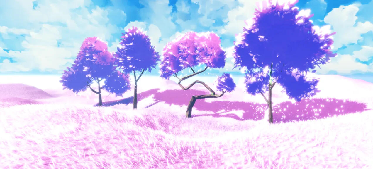 Pink, anime stylized trees practice assets