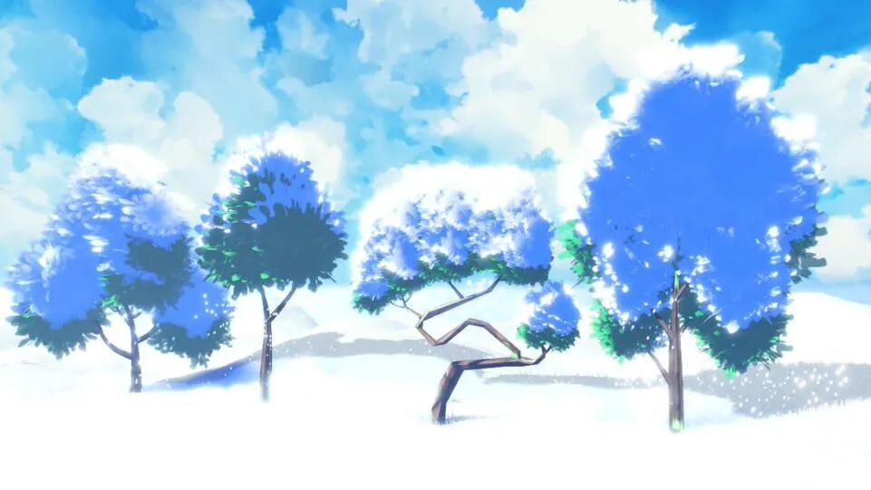 Snowy, anime stylized trees practice assets