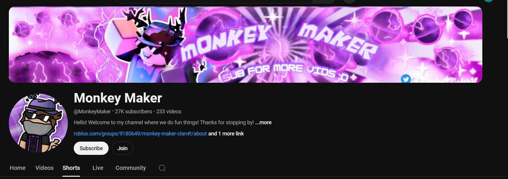 Monkey_Maker YT for Youtuber w/ 27K subs